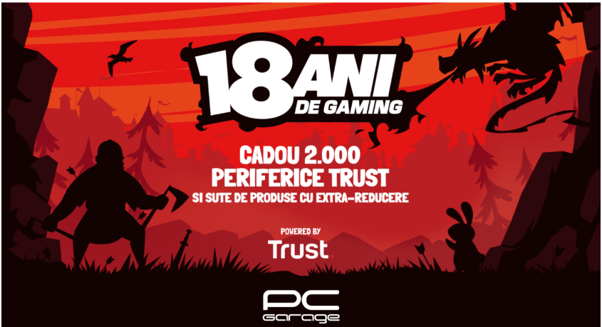PC Garage serbează 18 ani de pasiune pentru gaming, cu oferte speciale și periferice cadou de la Trust